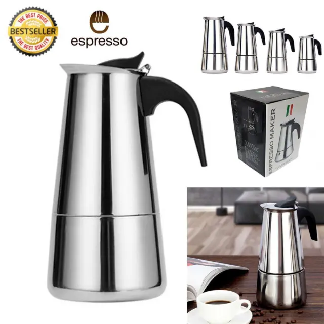 Stainless Steel Espresso Coffee Stovetop Maker Pot Percolator (2/4/6/9Cup)