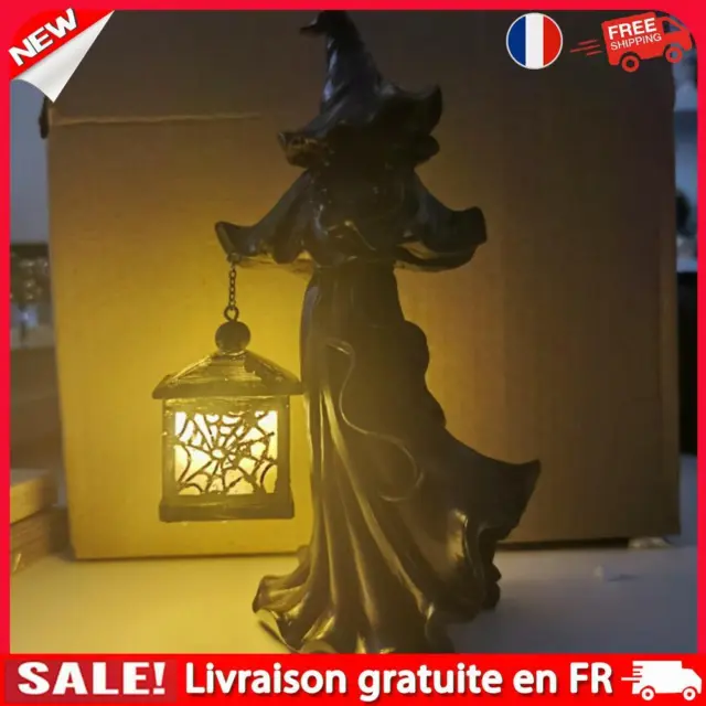 Halloween Witch Carrying Lamp with Candle Light Resin Faceless Ghost Sculpture