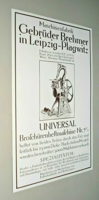 Alte Reklame Werbung Maschinenfabrik Brehmer Leipzig Plagwitz 1912