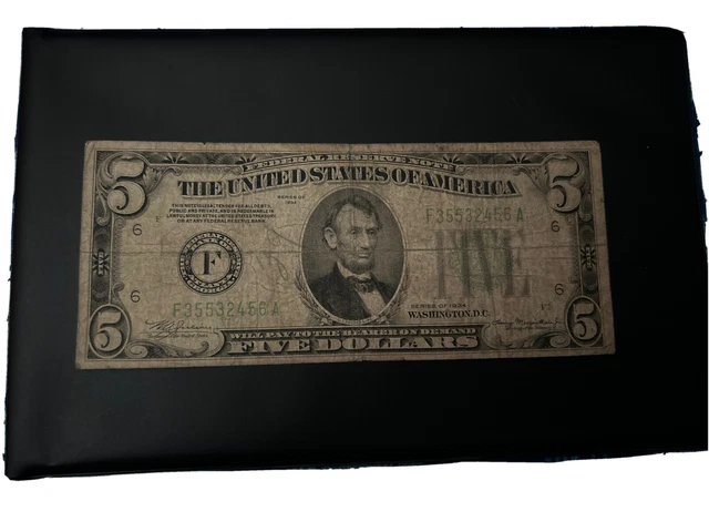 $5 LIGHT GREEN SEAL FIVE DOLLAR Federal Reserve Note Series 1934 A