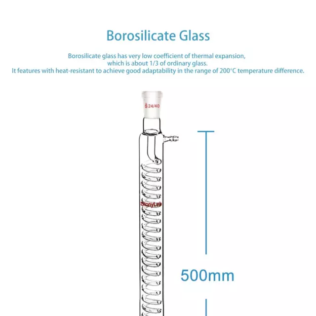 Borosilicate Glass Graham Condenser with 24/40 Joint 500Mm Jacket Length Lab Gla 3