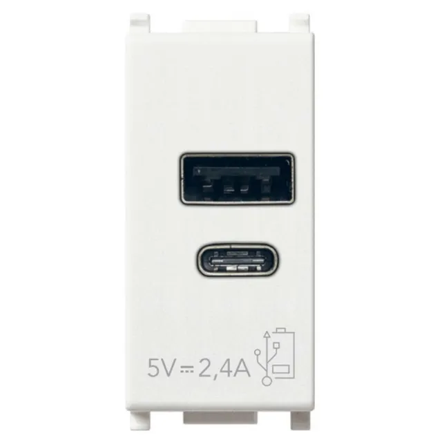 Alimentatore Vimar Plana USB A+C 5V 2,4A 1 Modulo Bianco 14292.AC