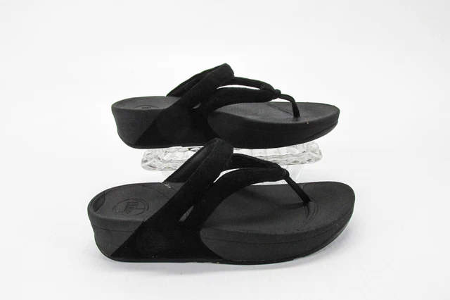 Fitflop Womens Sandal Whirl Size 7M Black Suede Toe Thong Shoes Pre Owned vq