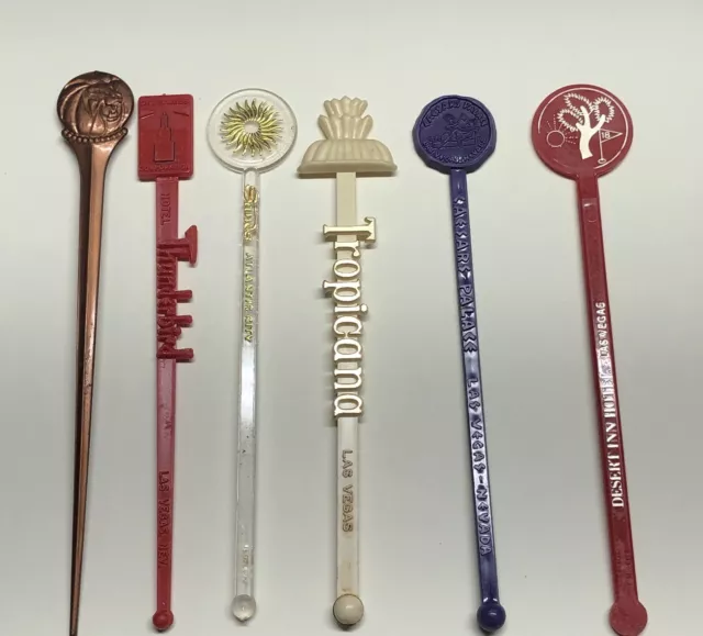 Vintage Swizzle Sticks Drink Stirs Las Vegas Casinos Hotels Lot of Six (6)