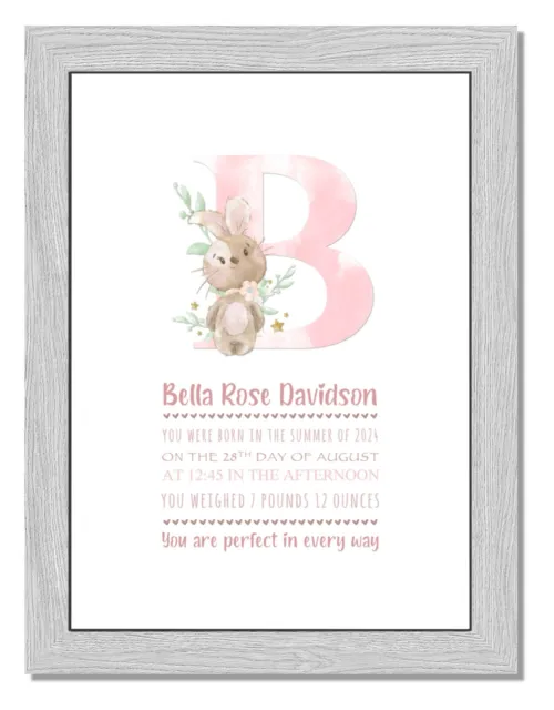 Personalised Newborn Baby Girl Nursery Print Birth Details Gift A4 Unframed