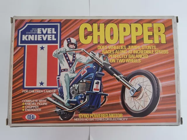 IDEAL, Vintage Evil Knievel 1970's Chopper Stunt Bike, Gyro Powered Motor