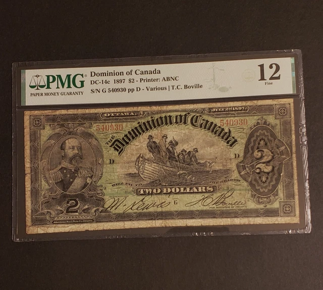 1897 Dominion of Canada $2 Banknote. Boville Signed. PMG Graded.