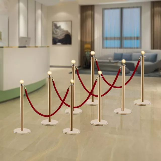 Stable Crowd Control Gold Stanchion Set of 8 Pieces w/5 ft/1.5 m Red Velvet Rope 3