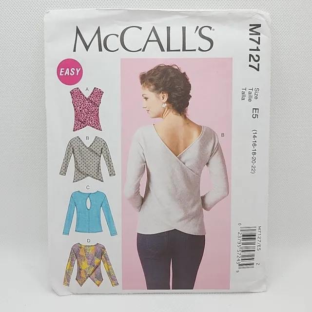 McCall's 7127 Misses' Pullover Knit Blouse Top Sewing Pattern Size 14-22 Uncut