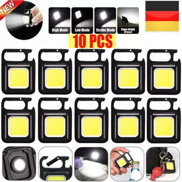 1-10x COB Taschenlampe Wiederaufladbare Schlüsselanhänger Licht Magnet LED Lampe