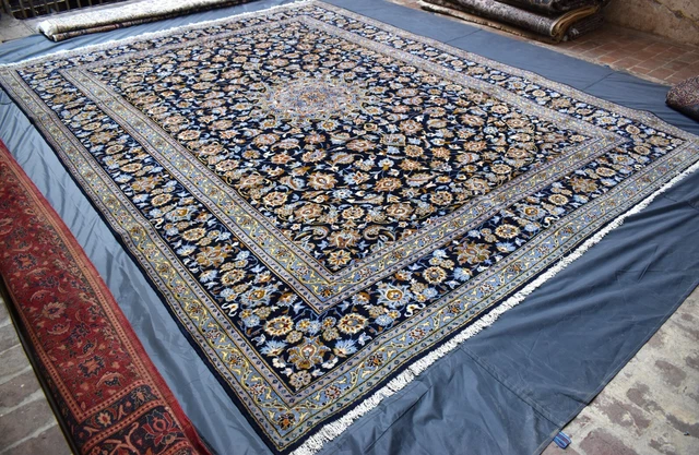 Floral Vintage Caucasian Area Rug Blue 10x13 Hand Knotted Oriental Wool Carpet