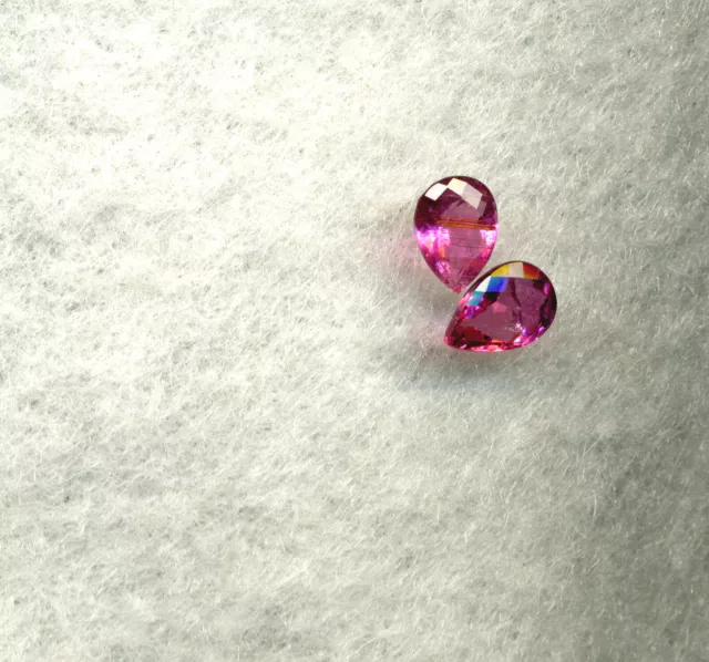 HOT PINK REVIVIAL!  2pc Lot 7x5mm Pear w/ Ckd Top Natural RUBELLITE – 1.49tcw