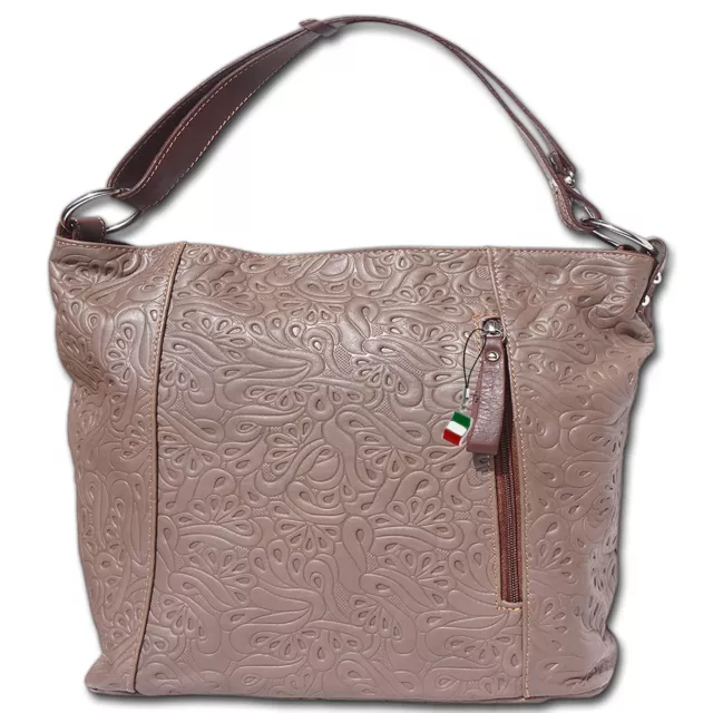 Florence Cuero Auténtico Bolso de Hombro Mujer Gris Topo Braun Bolsa con Asas