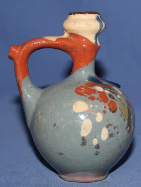 Vintage Small Hand Made Painted Redware Pottery Pitcher
