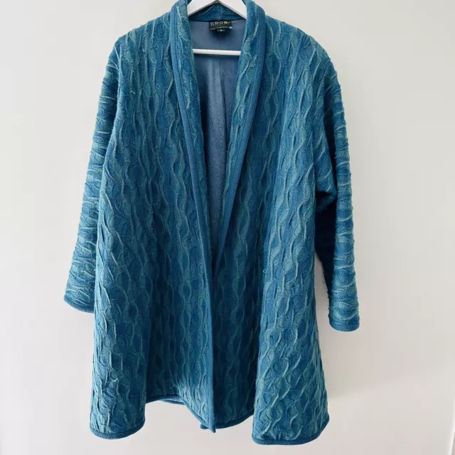 COOGI Australian Vintage Blue/Green 100% Wool Knitted Cardigan - Size S - Lined