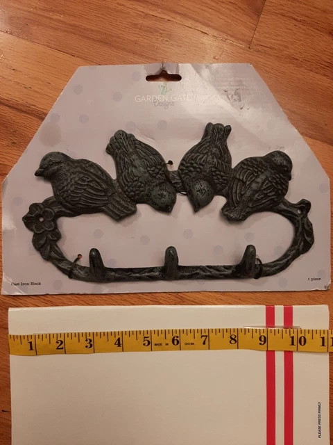 Cast Iron Black Bird Wall 3 Hooks Garden Decor Key Holder Coat Cloths Rack 2005
