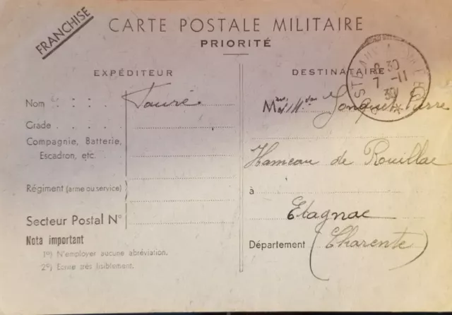 cpa carte postale de correspondance militaire guerre 1939