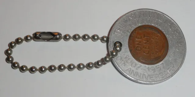 Lucky Penny Key Chain - The Morning Herald Uniontown, Pa 50Th Anniv 1957