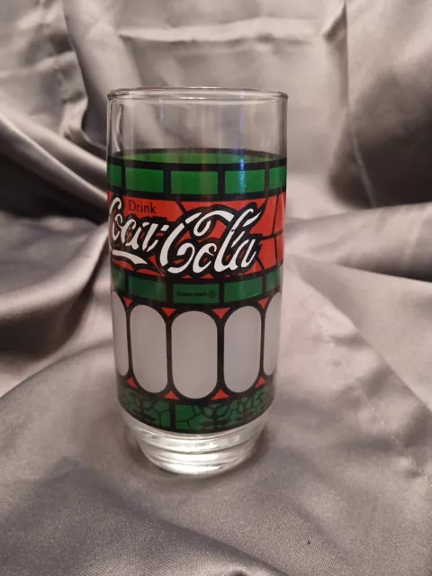 Drink Coca Cola Green and Red Frosted Stained Glass Style 16 oz Glass