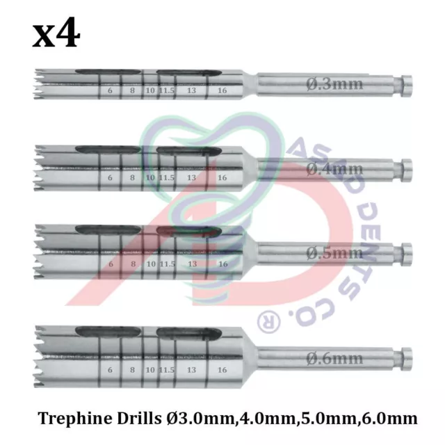 4pcs Set Of Dental Implant Trephines Drills Surgical Irrigation Bone Grafting CE