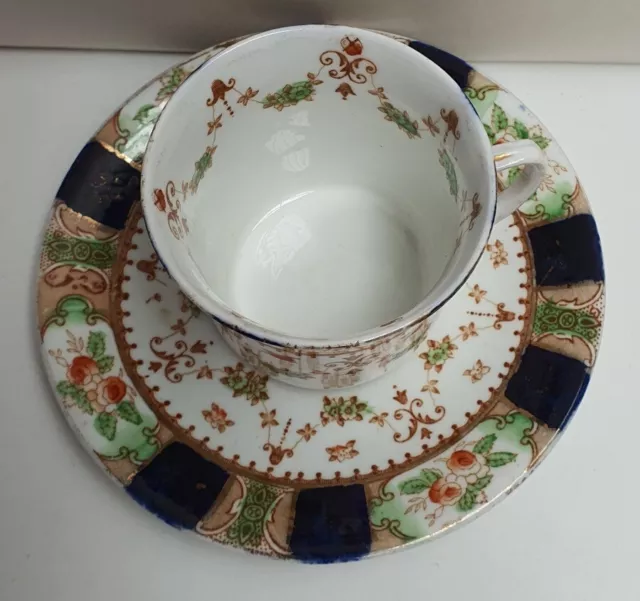 Antique English Blyth Porcelain Co Diamond China Imari Cup & Saucer c1905-25 3