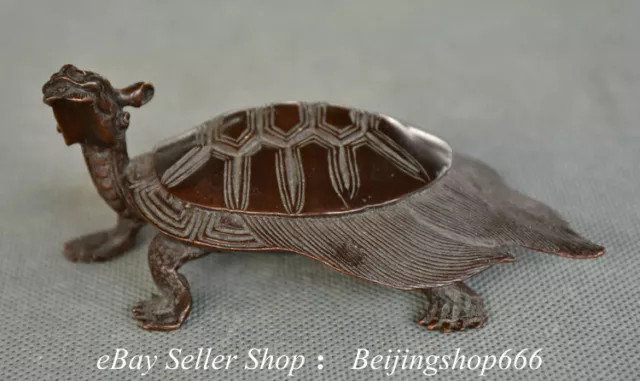 4.8" Old Chinese Red Bronze Fengshui God Beast Dragon Turtle Statue