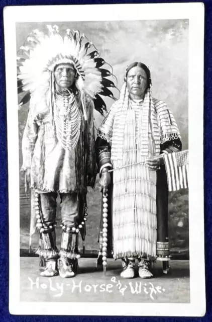 1920s Holy Hrse and Wife Photo Native American 48 Star Flag Indian RPPC Antique 1920s Holy Hrse and Wife Photo Native American 48 Star Flag Indian RPPC Antique