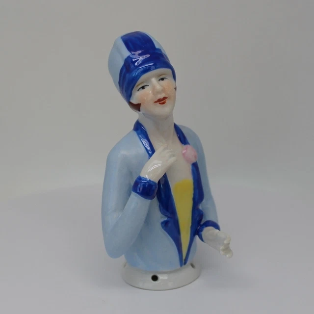 Demi-Figurine Poupée à L'Éventail - Half Doll Art Déco - Porcelaine Allemande - Ancienne
