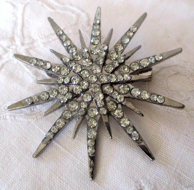 Magnifique Broche Vintage Pendentif Fleur Argentée Avec Pierres De Lune - Bijou Rétro N°4490