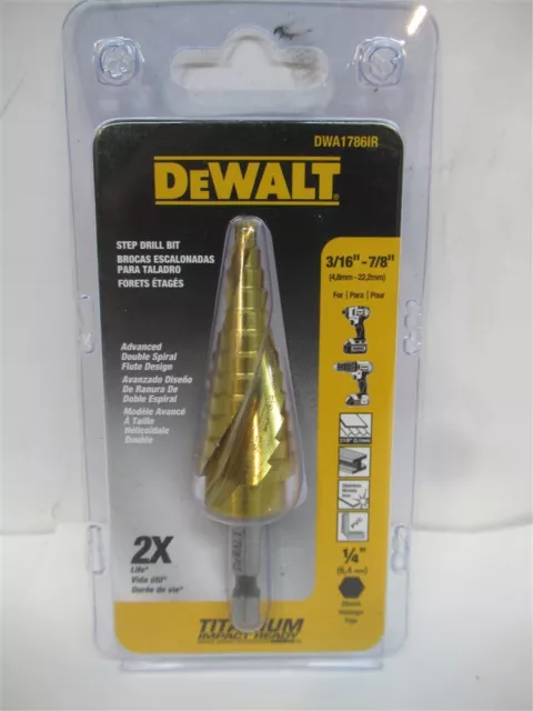 DeWalt DWA1786IR, Double Spiral Flute Design, 3/16" to 7/8" Step Drill Bit