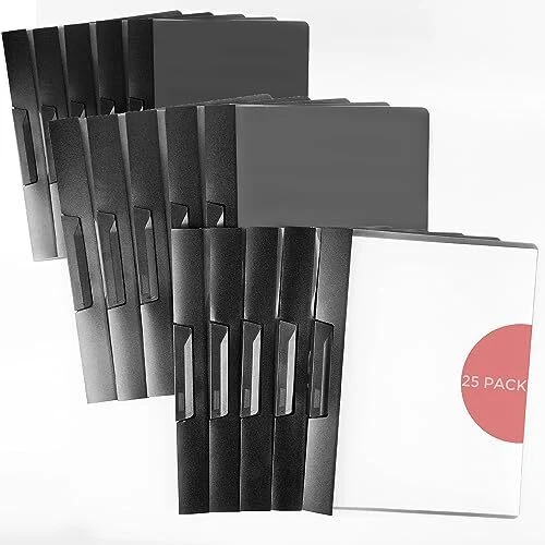25 Pack Clear Report Covers with Swing Clip 30 Sheets Capacity Slide Locking ...