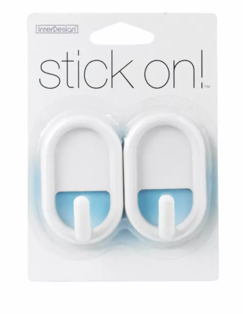 InterDesign  3/4 in. L White  Plastic  Small  stick on!  Hook  0.2 lb. 2 pk