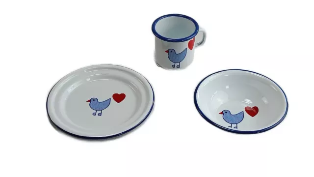 Piatto smalto bocca stoviglie per bambini ""Herzvogel"", tazza, ciotola