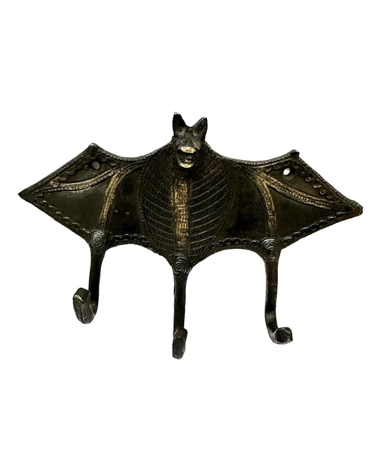 Black Bat Coat Hook Hanger Antique Key Towel Hat 3 Hooks Rack Wall Decor 6"