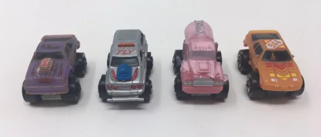 4 MICRO MACHINES Road Champs Toy Vehicle Lot Big Wheel Off Road Cars Damaged