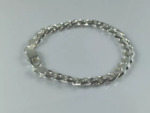 Solid 925 Sterling Silver Mens Chain Bracelet Flat Curb Italian Style Heavy NEW