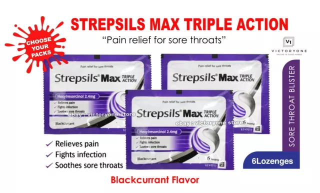 Flu Cough Strepsils Max Triple Action Lozenges Relieve Soothes Sore Throat Pack