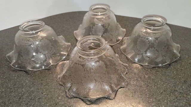 Antique Acid Etched Glass Lamp Shade Victorian Gasolier Floral 4 Glass Shades