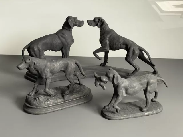 Jagdhunde Figuren Eisenguss Figur Skulpturen, 3 Teile, 4 Hunde