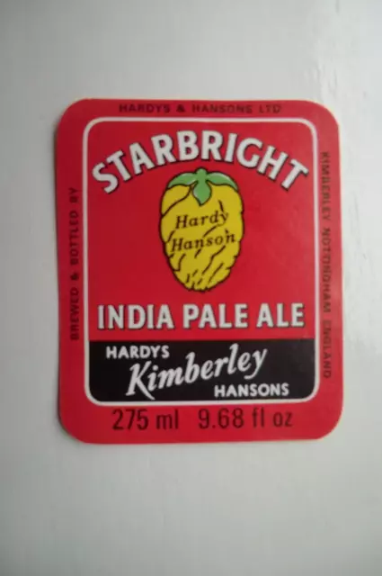 MINT HARDYS & HANSONS KIMBERLEY NOTTS  INDIA PALE ALE 9.68fl BREWERY BEER LABEL