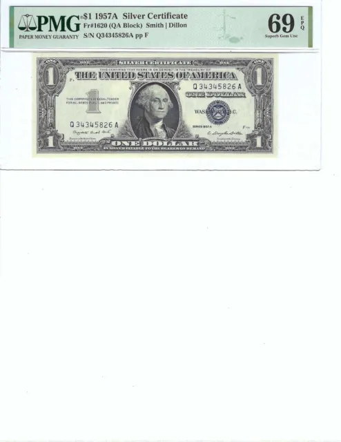 1957 $1 Silver Certificate FR1620 PMG 69 Gem UNC EPQ, Blue Seal!!!