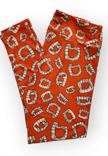 LuLaRoe Vampire Teeth TC2 Leggings White Halloween Print on Orange NWOT!