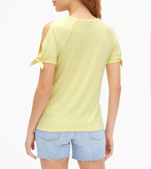 Gap Womens Softspun Top Size Tall M Short Tie Sleeve Crew Neck Yellow Tee 2