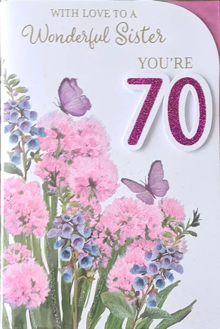 Happy 70th Birthday Card With Love To A Wonderful Sister 70 Today Wild Flowers
