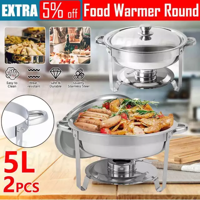 5L ×2 Pcs Stainless Steel Chafing Dish Set Bain Marie Buffet Servers Food Warmer