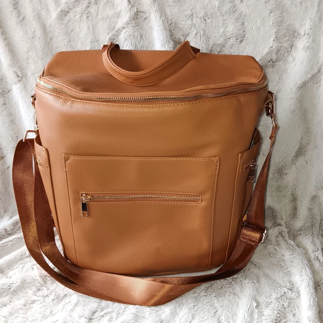 Diaper Bag Backpack Brown Vegan Leather Fawn Lookalike