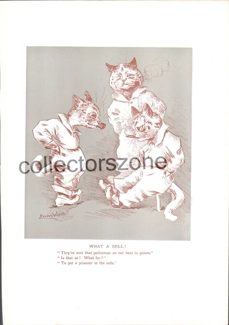 Louis Wain Book Print Cats  Smoking pipes Taken From the 1910 Annual 9x7 Inch