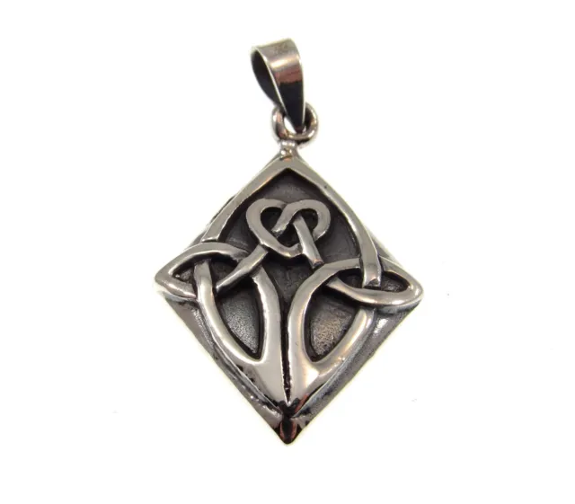 Handcrafted Solid 925 Sterling Silver Diamond Shaped Celtic Heart Knot Pendant