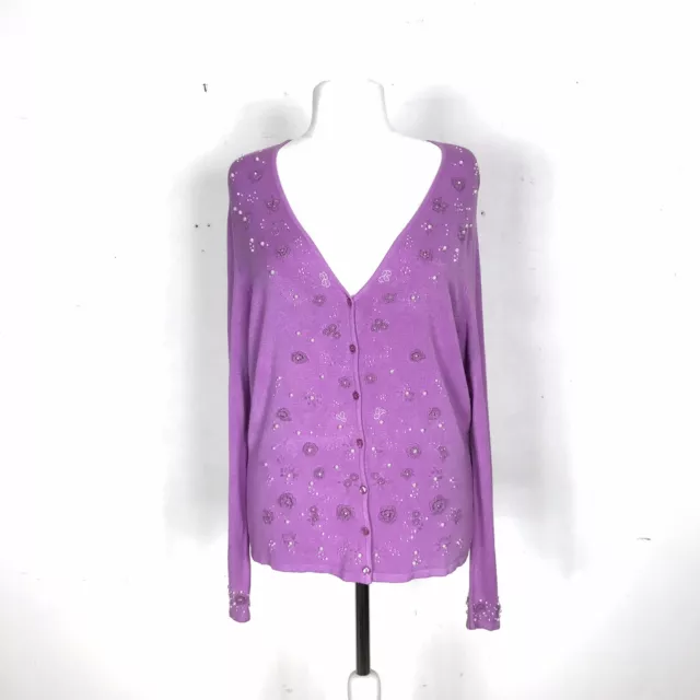 Cardigan da donna maglia maniche lunghe lilla Vintage con perle come nuovo viola