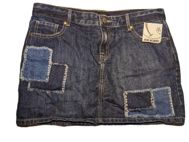 NWT'S Vintage JOE BOXER Y2K Size 9 PATCHWORK Medium Wash Denim Jean Mini Skirt